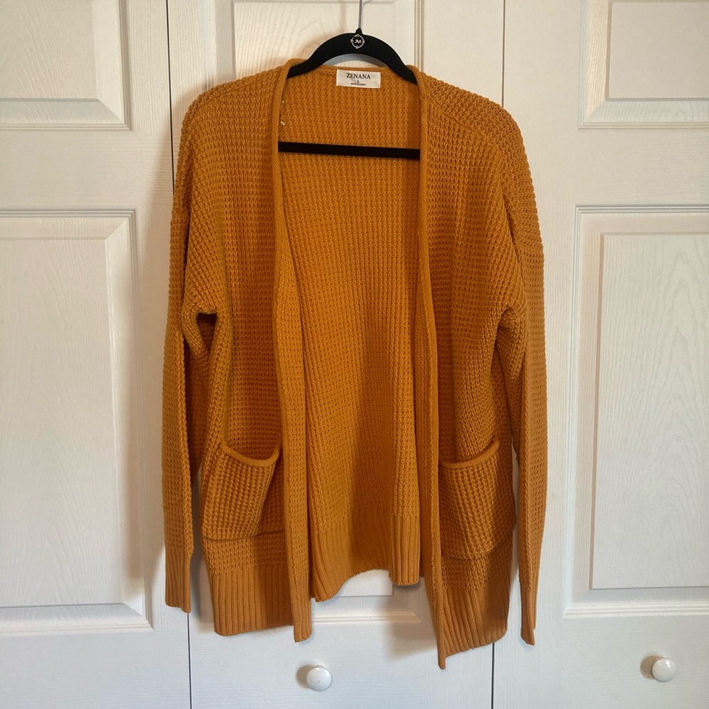 Zenana Golden Mustard Open Cardigan Sweater Size Large
